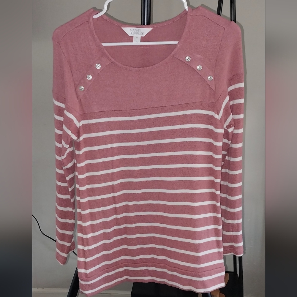 Market & Spruce Gloria Button Detail Brushed Knit Top Womens Size XS